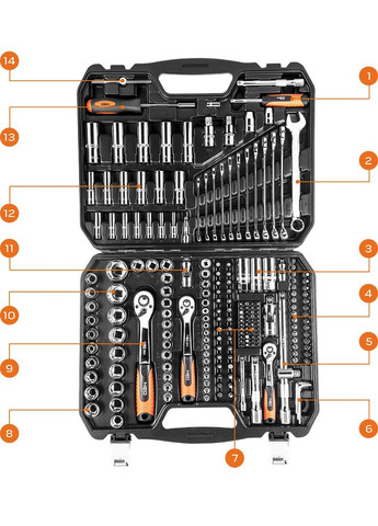Набір інструментів (1/2", 3/8", 1/4", 219 предметів) торцеві головки з трещіткою (23923) Neo Tools (271960925)
