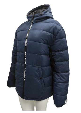 Комбінована демісезонна чоловіча куртка - пуховик, з капюшоном та фірмовим логотипом, темно - синій,розмір l New Balance slim fit