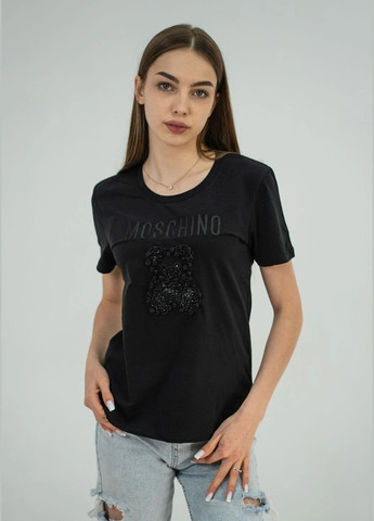 Чорна літня футболка жіноча з коротким рукавом Moschino