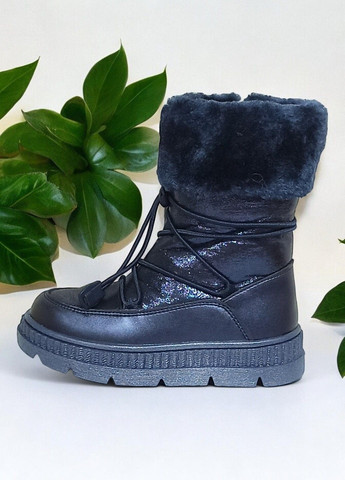 Синие повседневные зимние зимние ботинки дутики на овчине для девочки Clibee