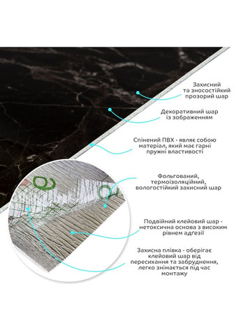 Самоклеюча вінілова плитка в рулоні чорний мармур 3000х600х2мм Глянец SW-00001289 No Brand (328579029)