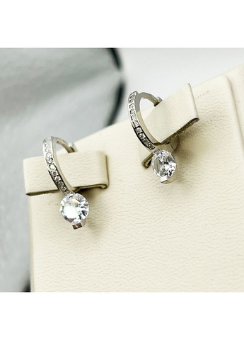 Сережки-кільця срібні з кубічним цирконієм 2,14 г No Brand (369737308)