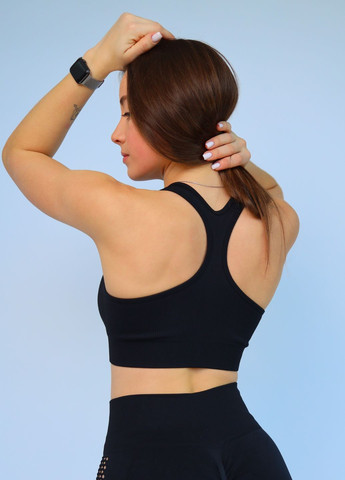 Черный спортивный бра-топ на молнии (70076) FitFiesta (329193883)