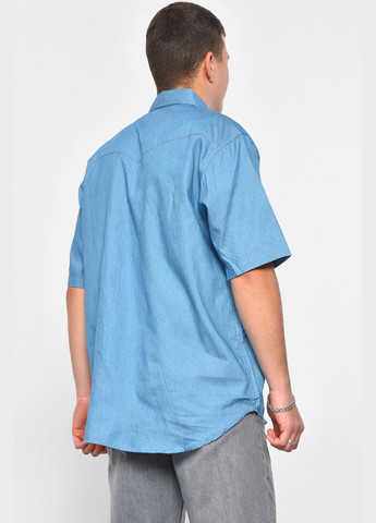 Сорочка чоловіча батальна джинсова блакитного кольору Let's Shop (293939415)