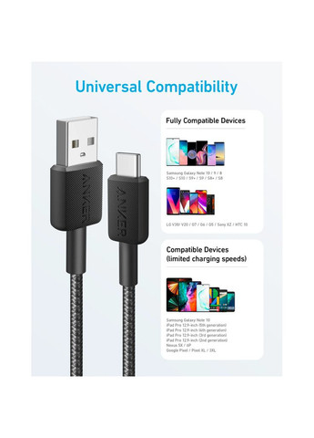 Дата кабеля USB 2.0 AM to USB-C 1.8m nylon 322 (m469463) Anker USB 2.0 AM to USB-C 1.8m nylon 322 black (368565059)