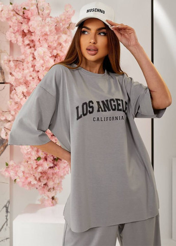 Базовий повсякденний літній оверсайз костюм двійка: футболка з написом + шорти з кишенями Tik-Tak (329958799)