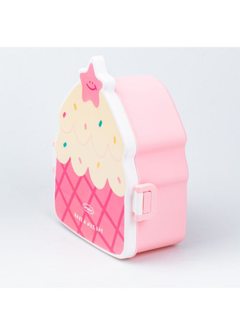 Дитячий ланч бокс на дві секції 950 мл пластиковий з вилкою та ложкою "Тістечко" Рожевий TS Kitchen (367724554)