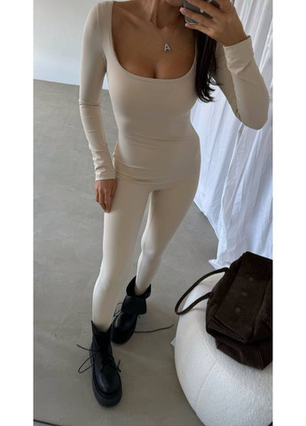 Комбинезон женский с длинным рукавом. Україна комбинезон-брюки однотонный бежевый кэжуал бифлекс