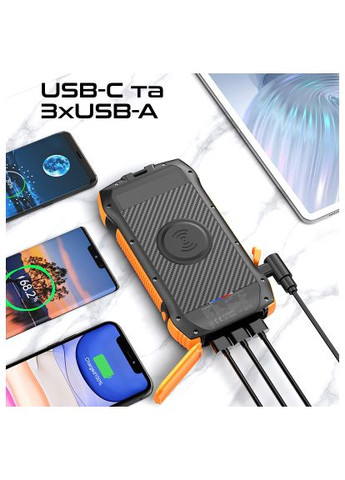 Батарея універсальна 20000mAh PD/20W, QC/3/0, Solar, QI, IP65 (solartank-20pdqi.black) Promate 20000mAh PD/20W, QC/3/0, Solar, QI, IP65 (370891846)