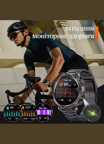 Військовий смарт годинник для чоловіків 1.7" з потужною батареєю 600 мАг, дзвінками, вимірюванням тиску, ліхтариком так компасом Smart Watch (365593461)