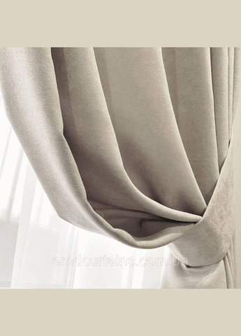 Комплект штори 2 шт з підхватами 200х250 см мікровелюр Сіро-беж тюль бамбук 350 см Тепло-білий No Brand (337357936)