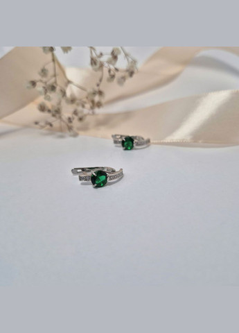 Срібні сережки Палички із Зеленими каменями срібло 925 проби Родоване 72095з 2.16г No Brand (316702991)