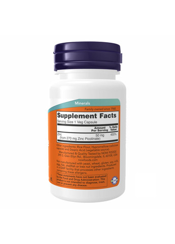 Капсули Zinc Picolinate 50 mg - 60 vcaps Now Foods (388229605)