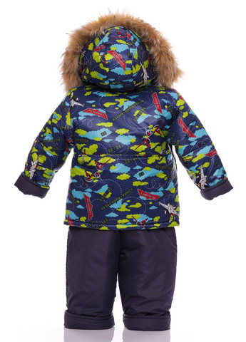 Синій зимній комбінезон для хлопчика на синтепоні з принтом літаків оригінал синій 86 см (29583) BABYKROHA