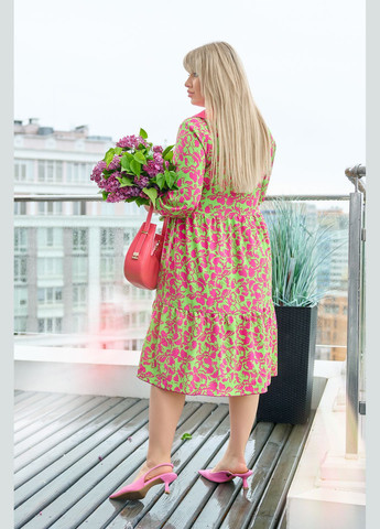 Салатовое кэжуал трендовое платье колокол No Brand с цветочным принтом