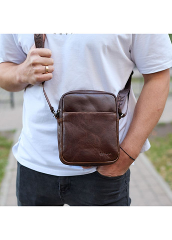 Мужской мессенджер через плечо 20х16х6, сумка планшетка для города, барсетка для телефона, коричневая No Brand (362000587)