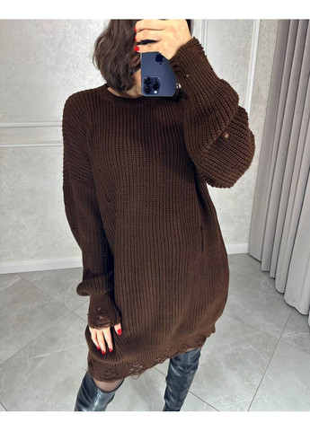 Коричневое праздничный, повседневный, кэжуал женское платье вязаное платье-свитер Style Point однотонное