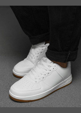 Белые демисезонные стильные мужские кроссовки пресскожа белые с белой подошвой No Brand