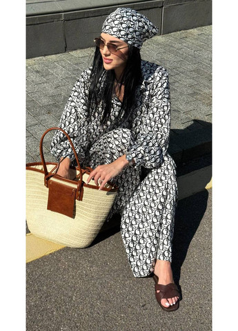 Женский шелковый костюм с принтом: рубашка + штаны палаццо + платок Україна (354693263)