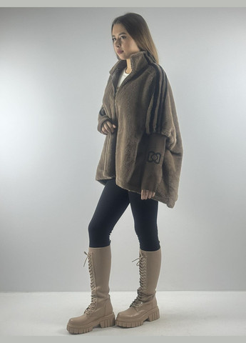 Шубка укорочена, жіноча, коричнева, еко хутро з чорними лампасами на рукавах, еко хутро;* Seven (314962617)