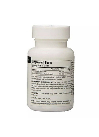 Витамины и минералы Chromemate Chromium GTF Yeast-Free 200 mcg, 120 таблеток Source Naturals (293340854)