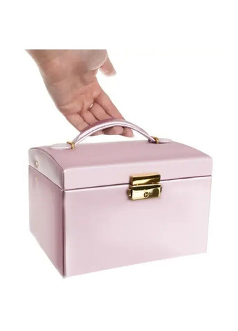 Шкатулка футляр ящик короб бокс органайзер для украшений драгоценностей с ключом 17,5х13,8х13,5 см (476665-Prob) Розовая Unbranded (288044371)