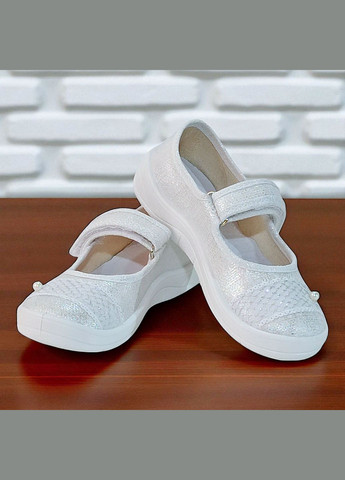 Белые ортопедические тапочки для девочки сменка в садик сменная обувь алина бант белые Waldi с жемчугом