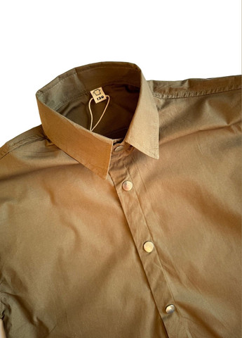 Оливковковая (хаки) повседневный, кэжуал, коктейльный рубашка однотонная No Brand