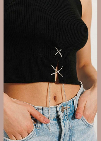 Кроп-топ женский вязаный с цепочкой из страз черный MKAR102112-2 Modna KAZKA — 336933532