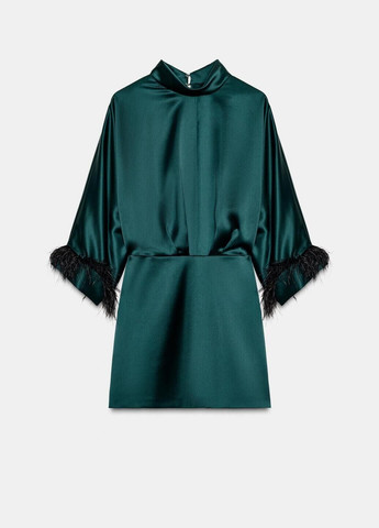 Темно-зеленое платье Zara однотонное