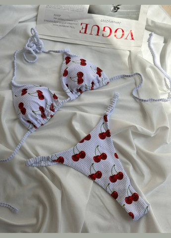 Білий літній горячий купальник бікіні cherry для ідеальної засмаги роздільний Vakko