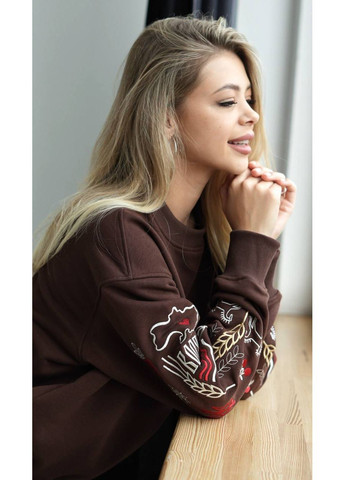 Коричневый вышитый свитшот "воля" (362039088)