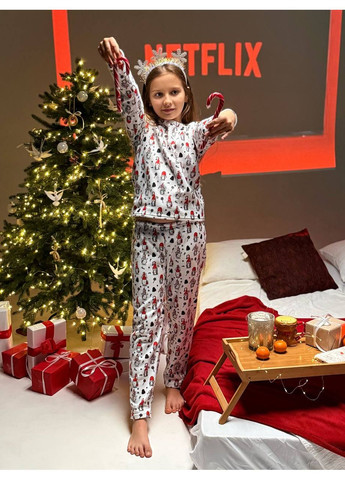 Біла всесезон святкова дитяча піжама з м’якого турецького флісу — заміри в описі кофта + брюки Vione