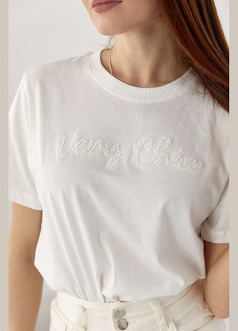 Футболка з написом Very Сhic з бісеру - світло-сірий колір Lurex - (335077297)