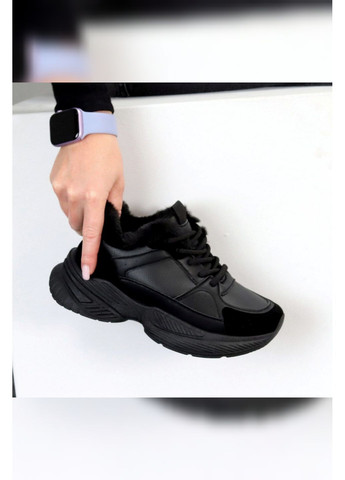 Чёрные женские кроссовки с мехом зимние тёплые Viki Кросівки чёрные зима (364193809)