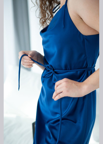 Синя коктейльна шовкова сукня на зав'язках довжина міні сукня-комбінація Fayna однотонна