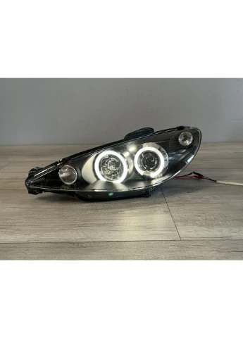 Передние фары Peugeot (2002-2010) черные с кольцами (ЦЕНА ЗА ПАРУ) Tuning-Tec 206 (398178895)