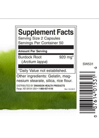 Burdock Root 460 mg 100 Caps Swanson (292556197)