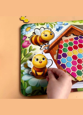 Дерев'яний пазл-вкладиш "Веселі бджілки" (ПСД165) PSD165 сортер-тетріс Ubumblebees (334156724)