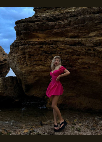 Комбинезон-платье женский Україна комбинезон-шорты однотонный малиновый повседневный