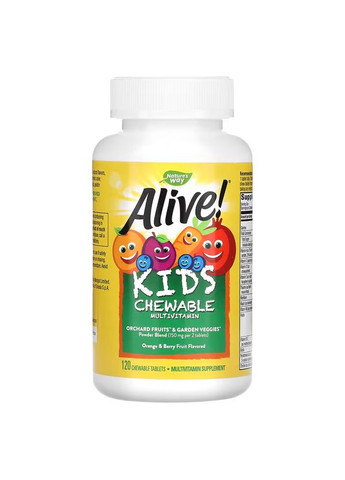 Вітаміни та мінерали Alive! Kids Chewable Multivitamin, 120 жувальних таблеток - Апельсин-ягоди Nature's Way (322208954)