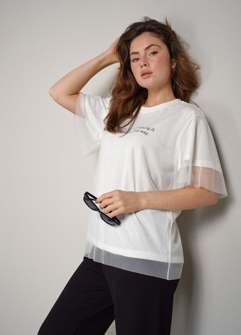 Белая летняя женская футболка с сеткой 342773 Power