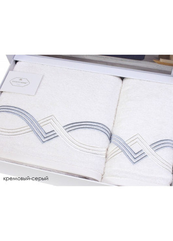 Набор полотенец Cross k.beyaz/navy махра 50x100, 75x150 Tivolyo Home однотонный белый