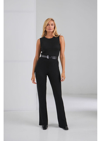 Штани жіночі вязані прямі рубчик бавовна 42/46 чорні No Brand (366547574)