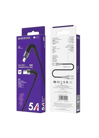 Кабель BX32 USB to Type-C 2.4A, 1m, nylon, aluminum+TPE connectors, Black Borofone (388967105)