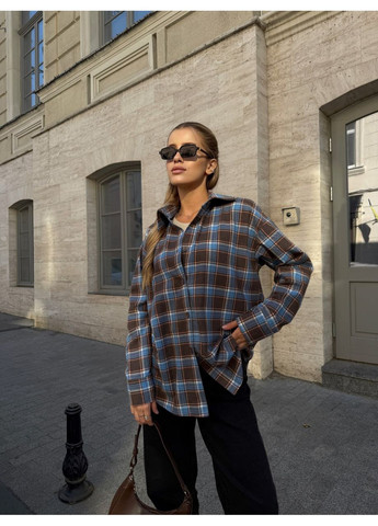 Коричневая повседневный, кэжуал рубашка в клетку No Brand с длинным рукавом