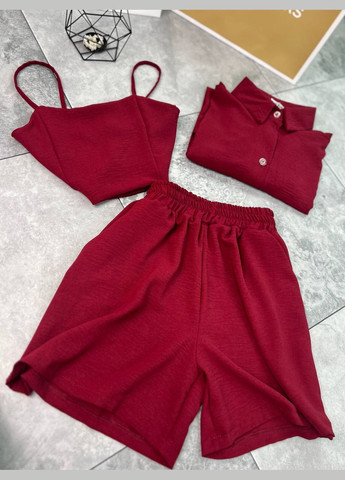 Женский костюм 4в1 удлиненная рубашка, укороченный топ, шорты с высокой посадкой и брюки палаццо MonCher (341086924)