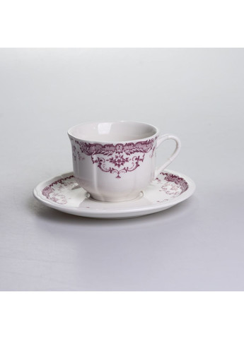 Столовый набор посуды тарелок и чашек 32 предмета на 6 персон "Бордовый Меандр" фарфоровый YY78-3A Yiwu (371162036)