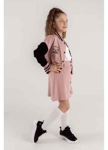 Пудровий демісезонний костюм для дівчинки бомбер спідниця Dinomin
