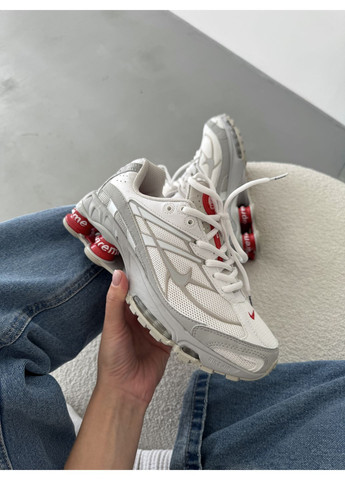 Серые демисезонные кроссовки мужские nike supreme shox ride 2 grey / white найк суприм No Brand